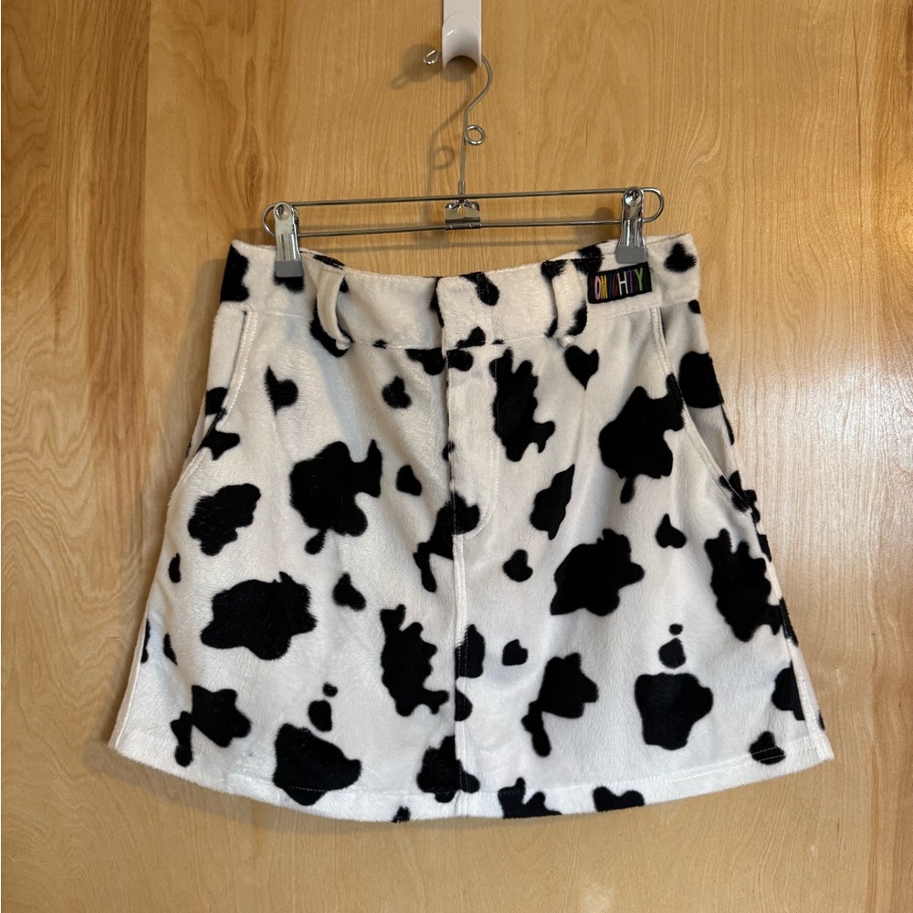 O'Mighty Fuzzy Cow Print Mini Skirt